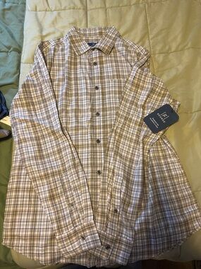 George Men’s Plaid Button-Down Shirt - Tan & White